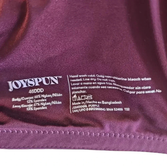 Joyspun Lace Underwire Balconette Bra Purple Size 46DDD - Picture 5 of 5